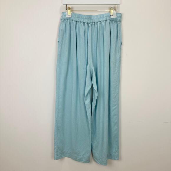 Madewell Linen Blend Pull On Straight Crop Pant Blue Heron Pockets US 8 NWT - Picture 5 of 14